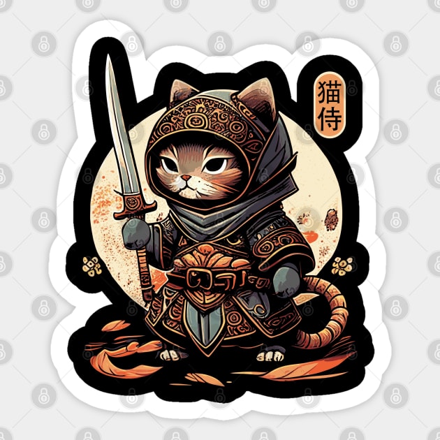 Samurai Cat Tattoo, Kawaii Ninja Cat Sticker by Apocatnipse Meow